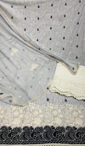 Cotton Fabric grey white colour with lovely thread work suit