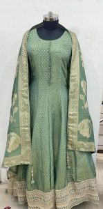 Shimmer Fabric Green Colour party wear Long Dress