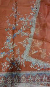 Organza fabric Rust colour party wear suit