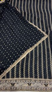 Chinnon Fabric Black Colour party wear deziner suit