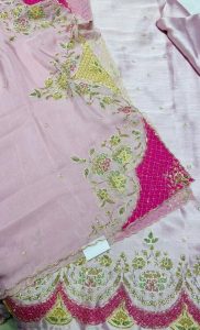 Shimmer Fabric pink colour party wear suit