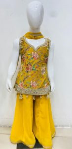 Georgette Fabric Yellow Colour Readymade plazo suit