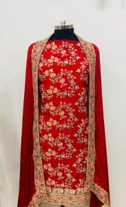 Crape Fabric Red Colour party wear suit