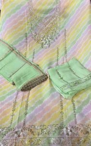 Shimmer Silk Fabric Parrot Colour Deziner suit