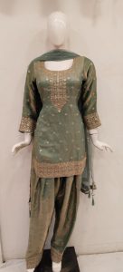 Tissue Shimmer Fabric Pista Colour Readymade Party Wear Salwar Suit