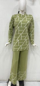 woollen fabric readymade coord set lovely pista colour