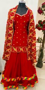 Fabric Silk Red Customize Short kurti With Lehenga