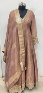 Shimmer Fabric Onion Colour party wear Readymade Long Dress