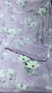 Masleen Fabric Printed Lavender Colour casual wear suit