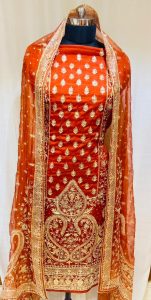 ORGANZA FABRIC RUST COLOUR DEZINER SUIT PARTY WEAR
