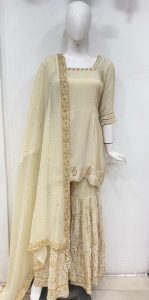 Shimmer Fabric Golden colour Customized Sharrara Suit