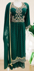 Georgette Fabric  Handwork Bottle Green Fabric Readymade Naiyra Cut Dress
