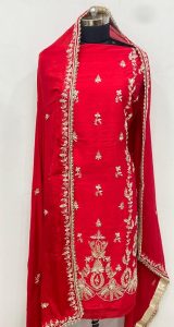 Khadi Silk Fabric Red Colour Handwork Party Wear Suit