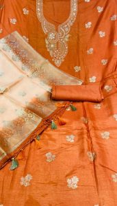 Banarasi Silk Fabric Rust Orange Colour Designer Suit