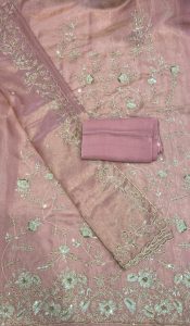 Shimmer Fabric Peach Pink  Handwork Lovely Suit