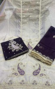 Shimmer fabric purple colour party wear suit