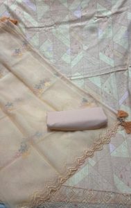 Cotton Fabric Peach Colour Printed Casual Wear Suit