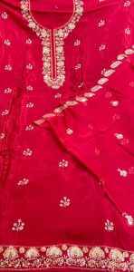 Crape Silk Fabric Handwork Red Colour Designer Party Wear Suit