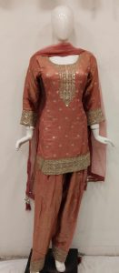 Tissue Shimmer Fabric  Rust Colour  Readymade Salwar Suit