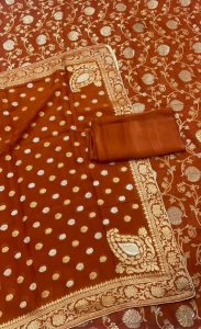 Banarasi Silk  Rust Colour Designer Party Wear  Suit