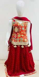 Chinon Fabric Red Colour  Readymade  Lehanga Choli
