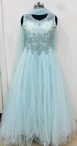 Net Fabric  Sky Colour Handwork Readymade Gown