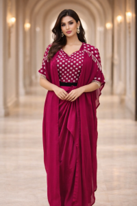 Georgette Fabric wine colour Dhoti Drape Dress