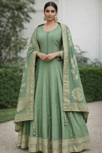 Shimmer Fabric Green Colour party wear Long Dress