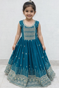 Chinon Fabric C green Colour Sippy Work Readymade Long Frock