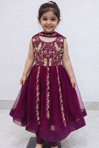 Georgette Fabric Wine Colour Party Wear Readymade Long Frock