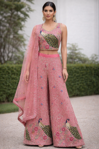 Silk Fabric Onion pink colour Readymade Palazo With short Blouse dress