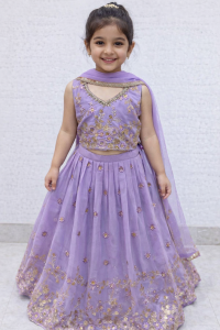 Georgette Fabric Lavender Colour Thread and Sippy Work Readymade Lehenga Choli