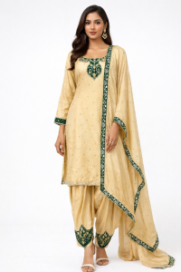 Fabric Pure Silk Green Golden Contrast Customize  Salwar Suit