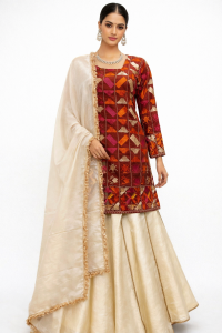 Shimmer Fabric Golden Colour Customize Lehenga With Kurti