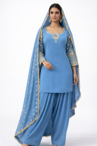 Silk Crape Fabric Powder Blue Colour Customize  Farsi Salwar Suit