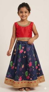 Silk Fabric Navy Blue and Red Contrast Readymade Lehenga Choli