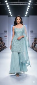 Chinon Fabric Sky Colour Readymade Sharara Suit