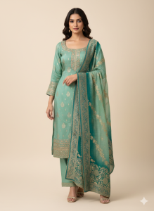 plazzo with kurti, Sea green, silk fabric