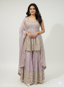 Sharara with puplum kurti, Lavender colour, Shimmer fabric