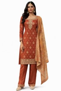 silk fabric ,Rust color, readymade plazo with kurti