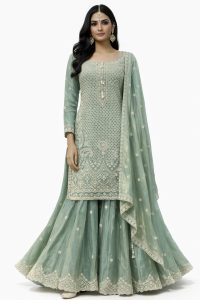 Sharara with kurti ,Pista colour,  Shi,,er organza fabric