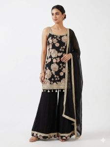 Readymade sharara with kurti , black colour, Silk fabric