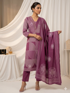 Readymade trouser suit, Onion Colour, Cotton fabric