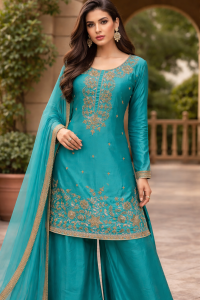 Readyamade plazo with kurti, Rama green  Colour, Crepe fabric