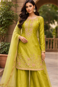 ReadymDe Plazo with kurti, Parrot colour, Crepe fabric