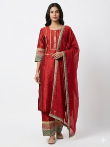 Customized Plazo with kurti, Rust colour, Khadi silk