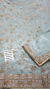 Unstitchec Suit,Pista colour, Silk fabri