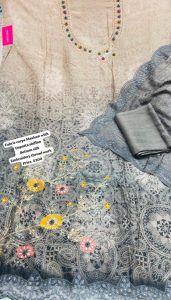 Unstitched Suit , muslin fabric, Grey colour