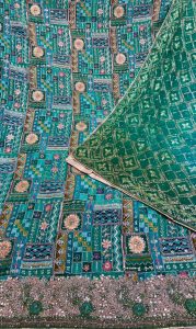 Unstitched Suit, Bottle Green, Banarsi fabric