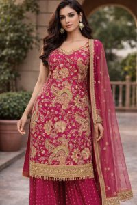 Readymade suit,Pink Colour, Chinnon fabric